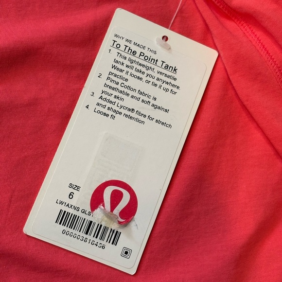 Lululemon “To The Point” Tank Top Women’s Size 6 Glossy Coral Activewear NWT - Picture 9 of 10
